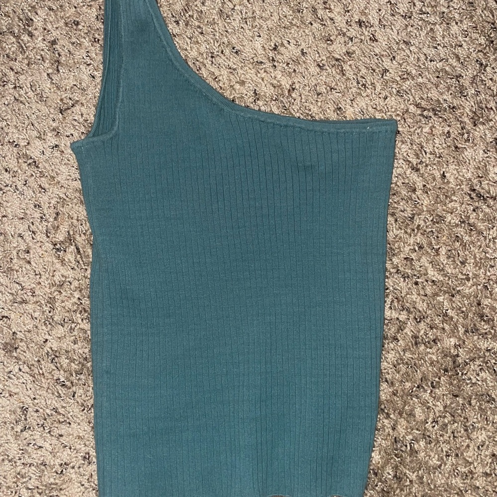 Teal One-Shoulder Ribbed Top - Picture 4 of 4